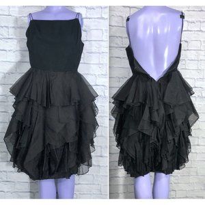 Helena Barbieri Vintage 50's Black Ruffled Cocktail Party  Dress AS IS Small